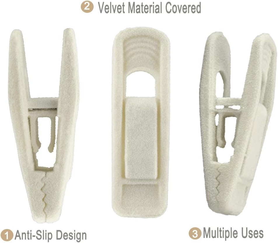 Velvet Hangers Clips, 20 Pack Ivory Pants Hanger Velvet Clips