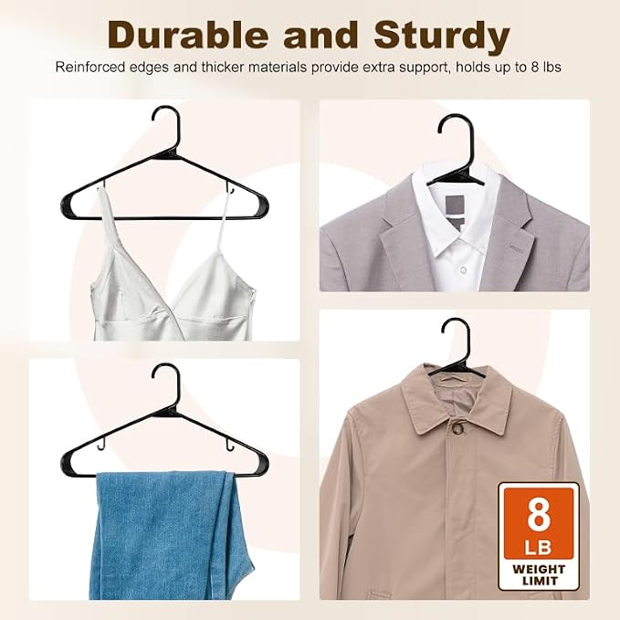 HOUSE DAY Black Plastic Hangers 200 Pack, Slim Space-Saving Clothes Hangers