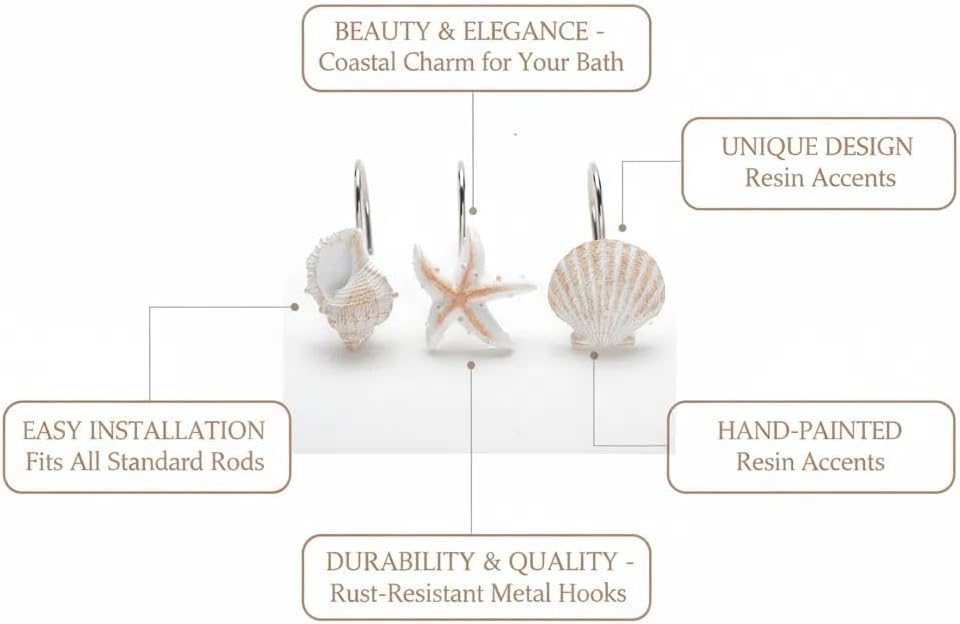 12pc Seashell Shower Curtain Hooks Decorative Resin Hooks for Kids