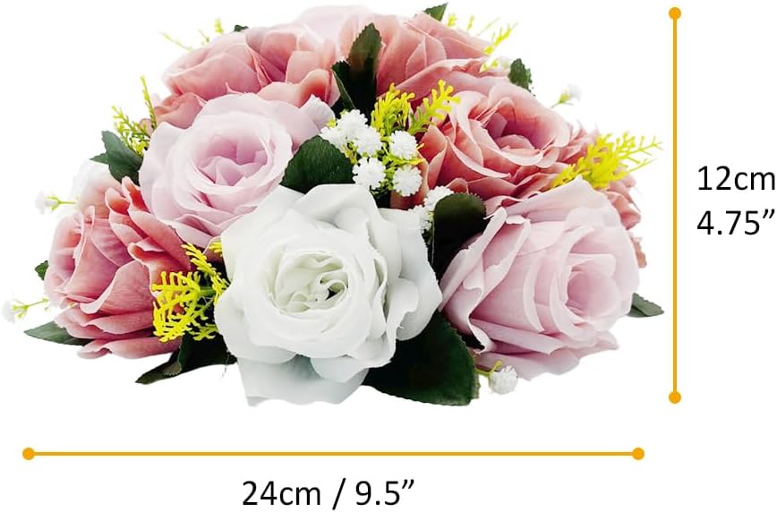 10Pcs Artificial Rose Balls for Centerpieces (Dusty Pink & White)