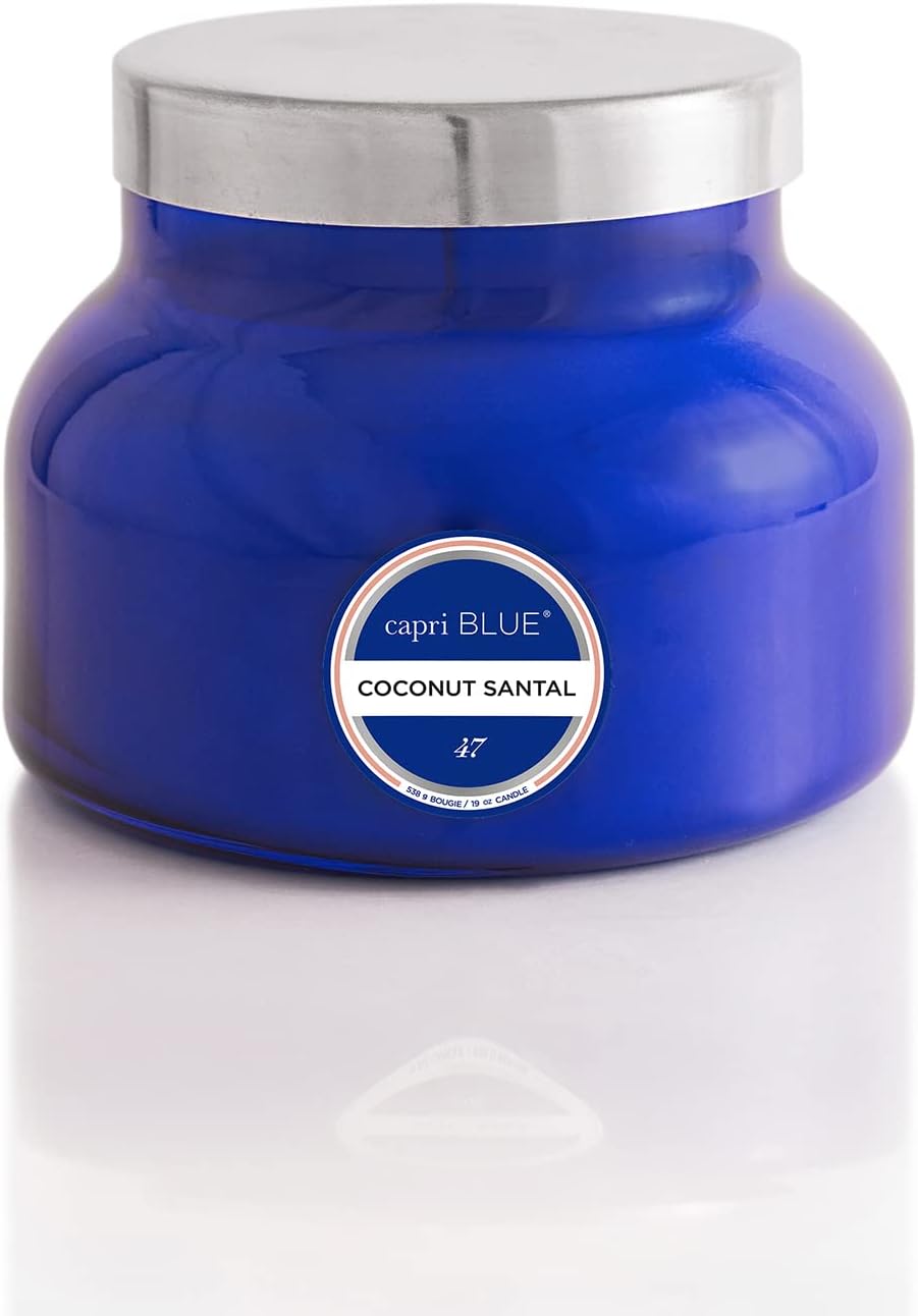 Capri Blue Signature Jar Candles - Long Lasting Soy Wax Blend - Luxury Tropical Scented Candles - Comes in Blue Decorative Glass Jar (Coconut Santal, 19 oz)