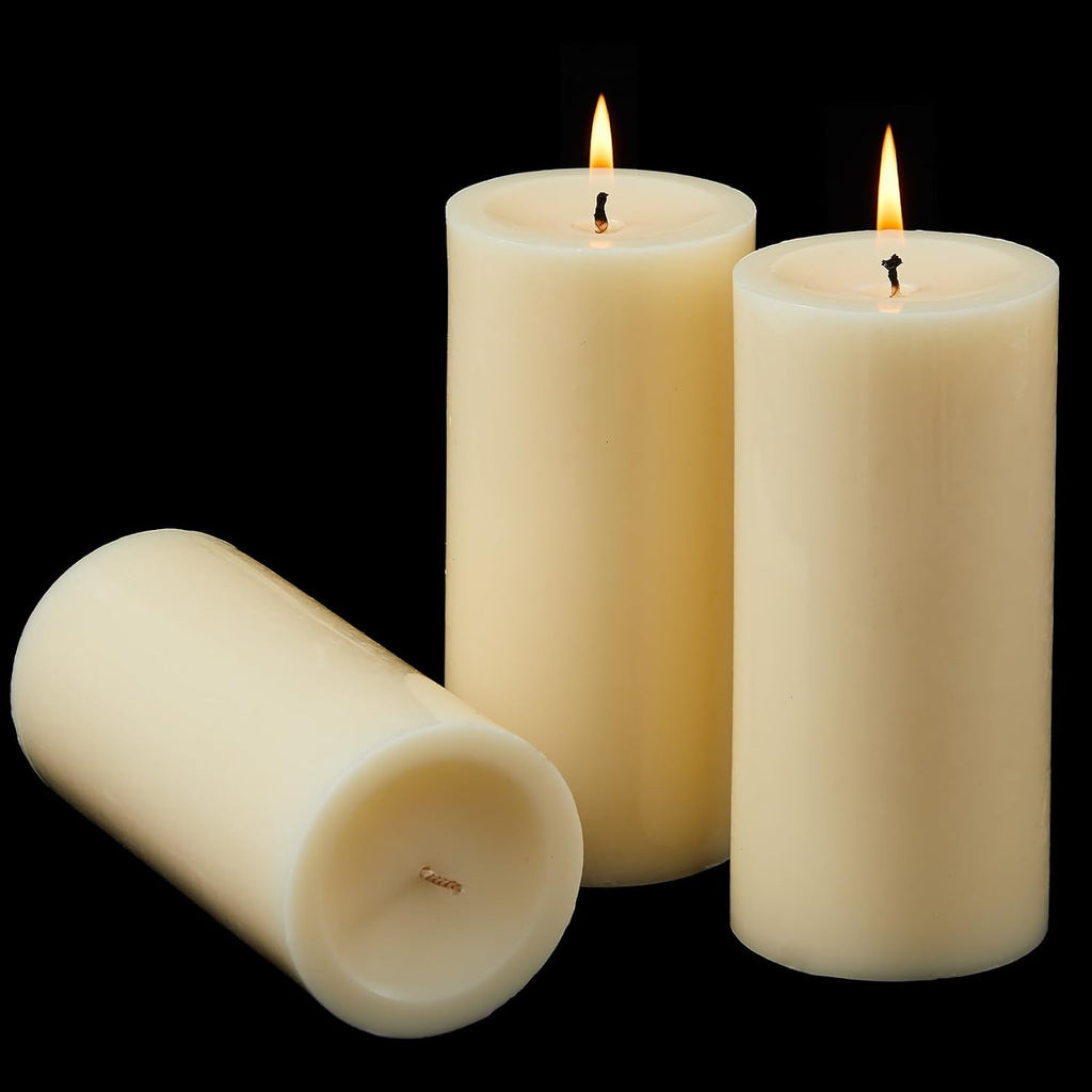 Ashlux 3x6 Inch Ivory Pillar Candles, Set of 3 Wax, 70 Hours Long Burning, Unscented and Dripless Pillar Candles Bulk for Christmas Lights, Wedding, Parties, Spas, Home Decorative