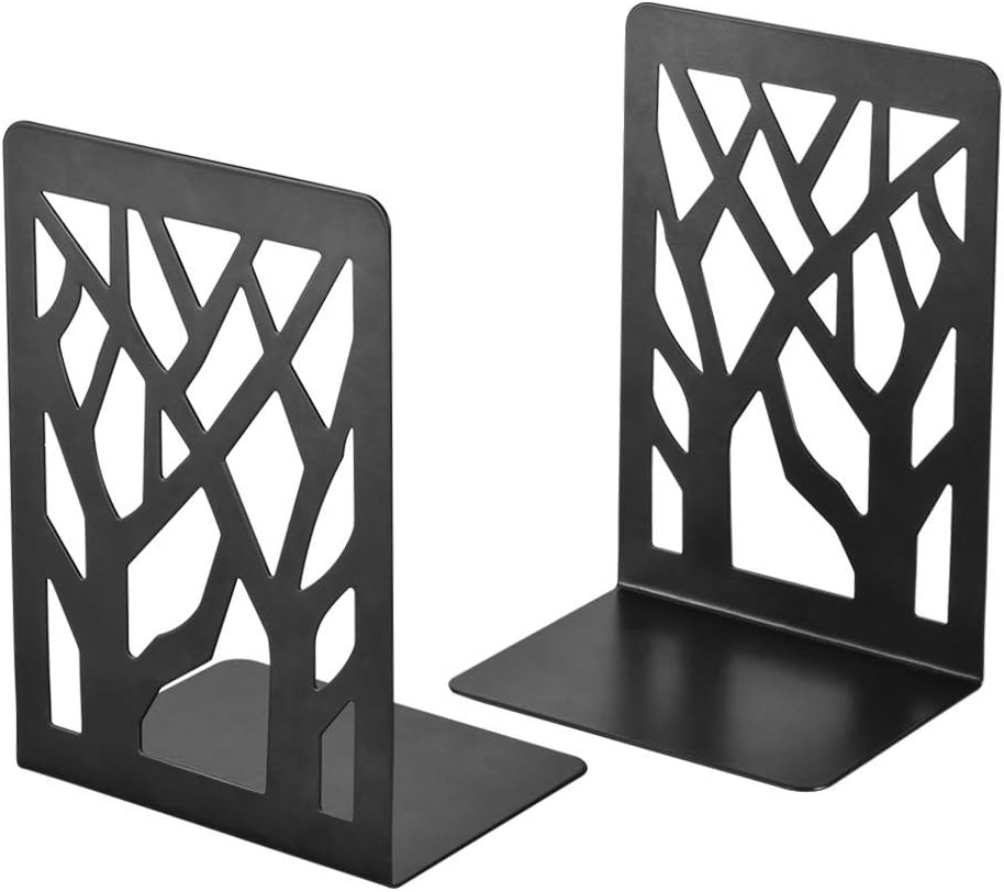 Spillbox Metal Non Slip Bookends Book Shelves | Shelf | Study Table | Home Decor | Holders | Case | Bracket | Stand | Heavy Duty | Set | Book Ends for Office, Home - Tree