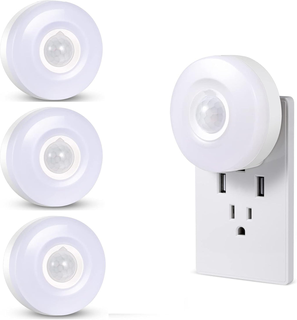 CREWEEL Night Light Plug in, Bright Motion Sensor Nightlights (200 Lumens), Smart LED Night Lights Plug Into Wall, Ideal for Bathroom, Hallway, Garage (Cool White 4Pack)