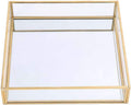 Sooyee Gold Square Mirror Tray, 8"x8" Metal and Glass Decorative Tray for Jewelry, Perfume, Makeup, Vanity, Dresser, Bathroom, Bedroom, Office, Coffee Table