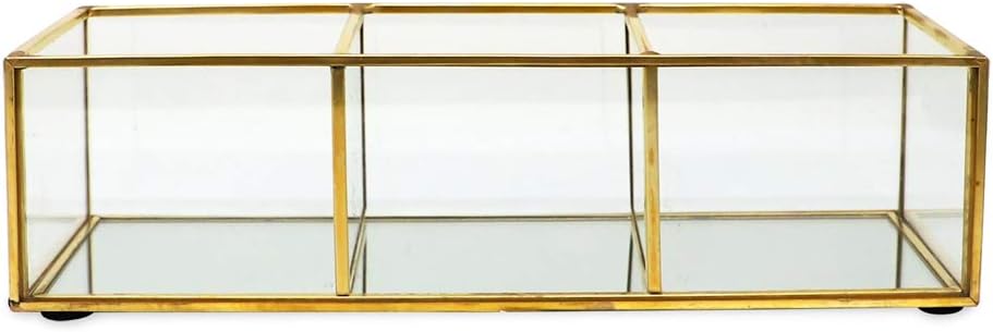 Isaac Jacobs 3-Compartment Brass and Glass Organizer 9.1"L x 3.6"W x 2.6"H