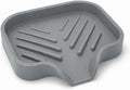 Silicone Soap Dish with Drain Spout, Self-Draining Soap Holder for Kitchen Sink & Bathroom, Non-Slip Silicone Sink Tray for Soap, Sponge, Brush & Dispenser, Dishwasher Safe, Gray (4.8"x3.8")