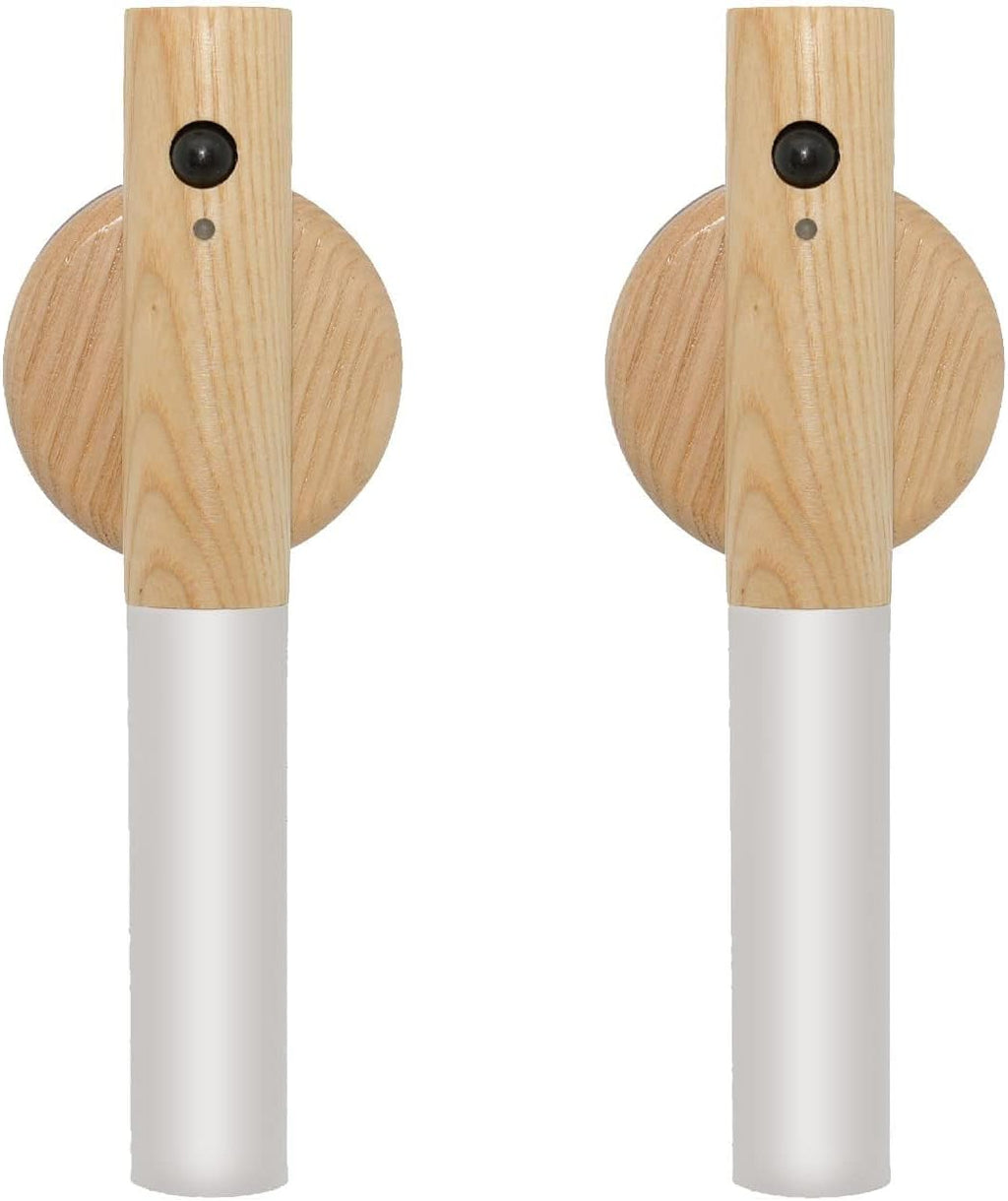 Motion Sensor Wall Sconces, Smart Portable Sensor Night Light Wood USB Rechargeable Magnetic Night Light (White Ash Wood 2PCS)