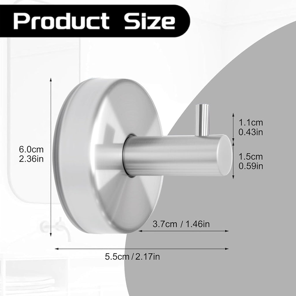 4 Pcs Silver Suction Cup Towel Hooks, Stainless Steel Bathroom Shower Hooks, No Drill Heavy-Duty Bathrobe Suction Wall Hooks,Strong Holder for Hanging Towel, Robe, Coat - Waterproof & Rustproof