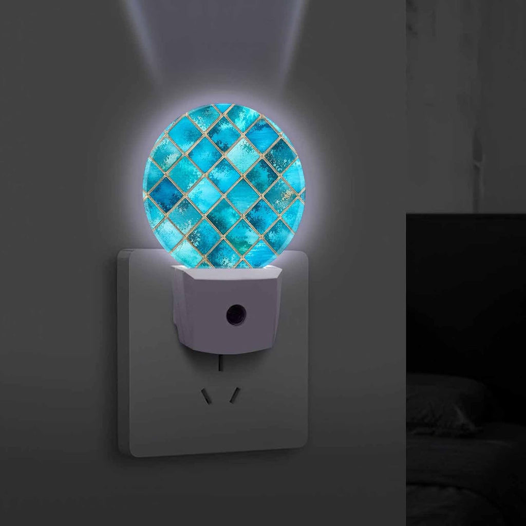 Round LED Night Light,Square Bright Glass Mosaic LED Night Light Plug into Wall with Dusk to Dawn Light Sensor White Energy Efficient Nightlight for Bedroom Hallway Living Room Kitchen