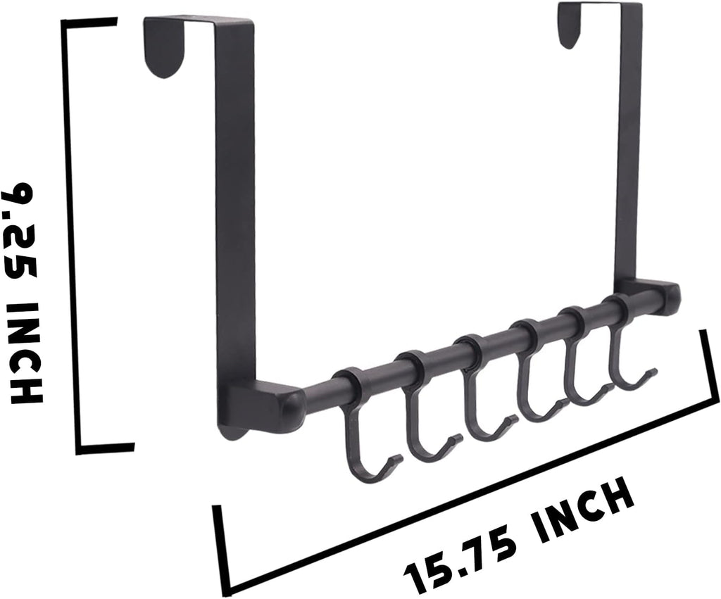 Over The Door Hooks Door Hanger, Moving 6-Hooks Over Door Coat Rack for Hanging, Aluminum Heavy Duty Door Organizer for Towel Robe Hat Bag, Behind Back of Door Bathroom (Black)