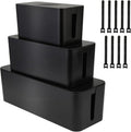 YaeCCC Cable Management Organizer Box Power Strips Hider Power Cords Hider for Desk, TV, Computer, USB Hub,Cords (Set of Three) Black