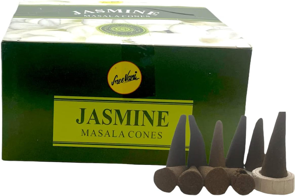 Sreevani Natural Masala Incense Cones and Holder Bundle, 120 Cones Total, Jasmine