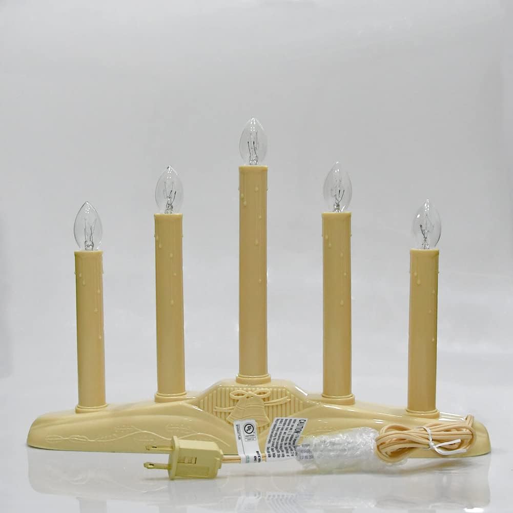GOOTHY 5 Lights Electric Window Candle Lamp, 1 Pack Christmas Electric Candoliers Ivory Base with 6 Clear C7 Bulb (1 Spare Bulb), 5 Watt, 3Ft Cord, Candle Lamp Plug in and Ready to Use