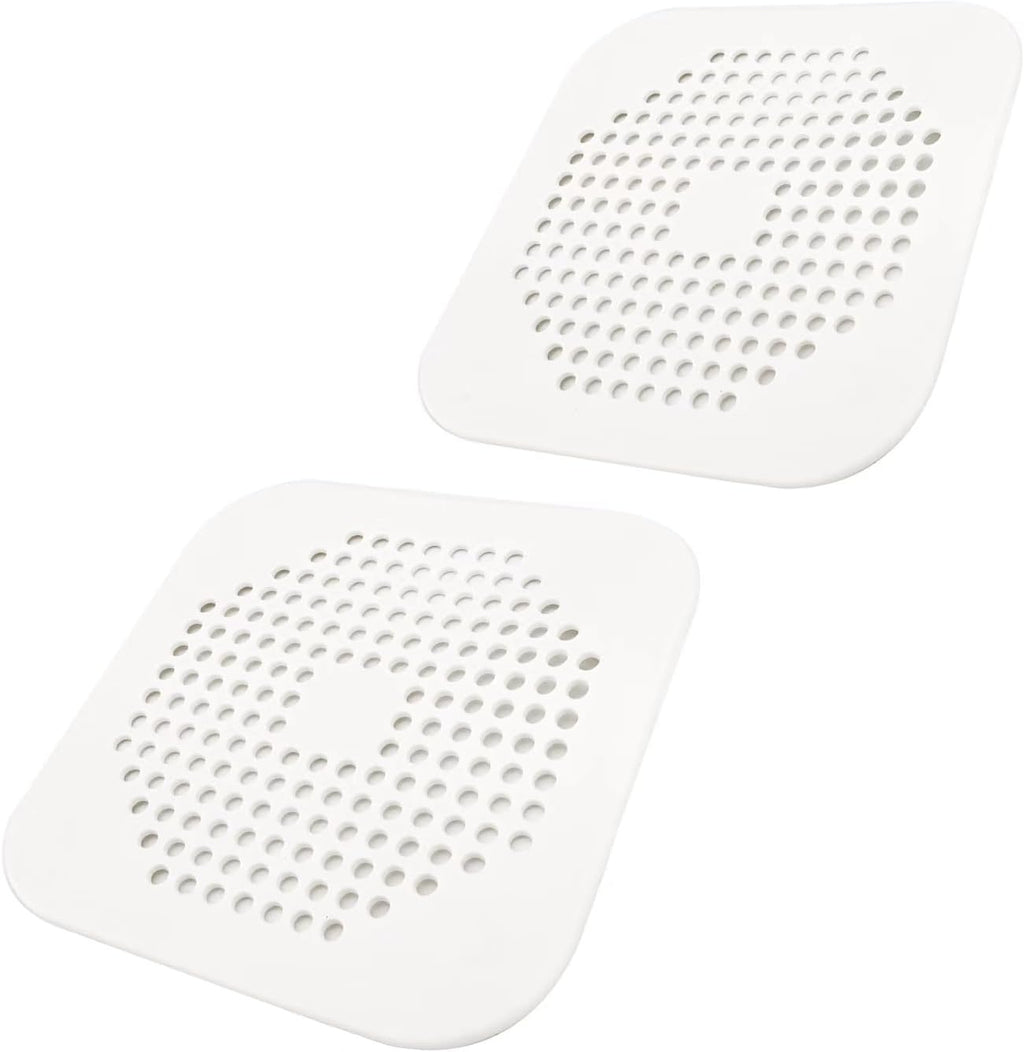 Square Drain Cover for Shower 5.7-inch TPR Drain Hair Catcher 2 Pack(White)