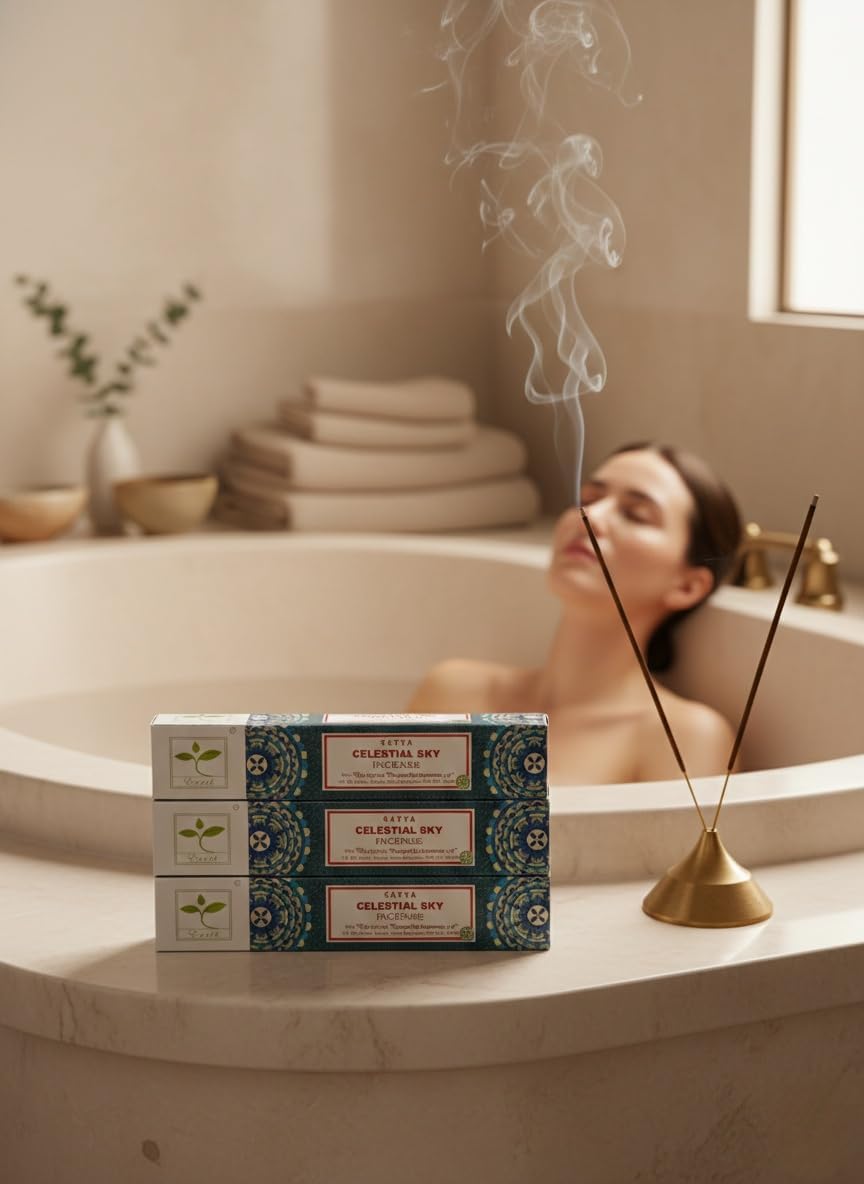 Earth Satya Celestial Sky Perfumed Incense Sticks 15g (Pack of 6) Hand Rolled Natural Incense for Meditation Relaxation and Home Fragrance