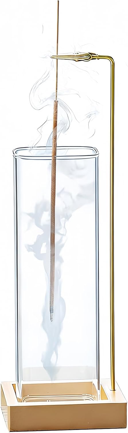Incense Holder, Metal Incense Holder for Sticks with Removable Glass Ash Catcher, Anti-Ash Incense Burner,Luxury Home Décor for Meditation Relaxation (Gold)