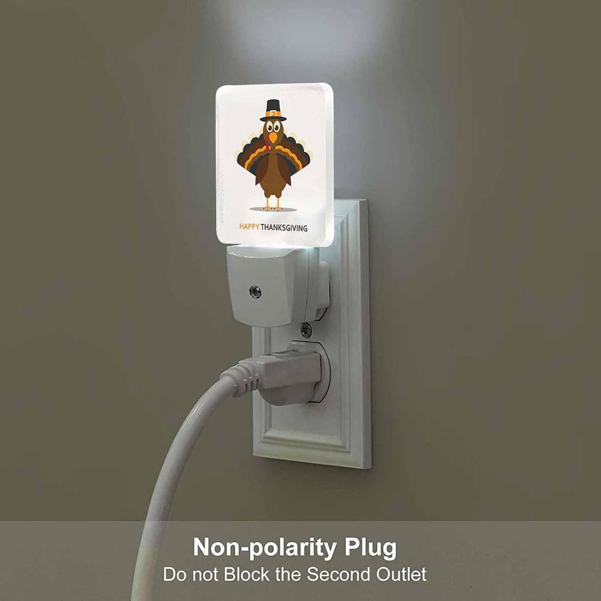 LED Night Light Plug into Wall with Dusk to Dawn Light Sensor White Energy Efficient Cartoon Thanksgiving Turkey Nightlight for Bedroom Bathroom Hallway Living Room Kitchen