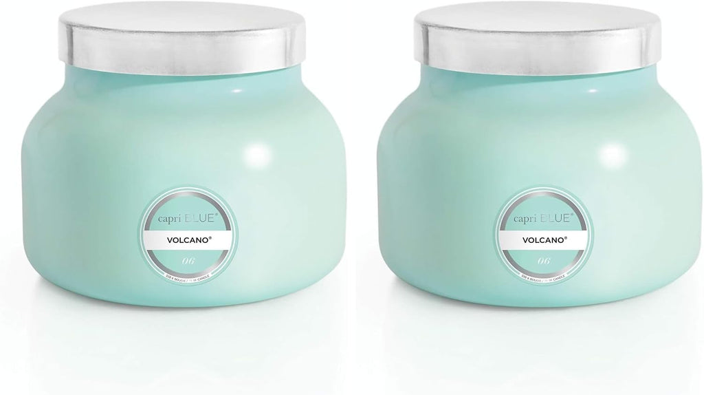Capri Blue Volcano Scented, Glass Jar Candles for Home with Tropical Fruit & Sugared Citrus, Soy Wax Blend, Aqua Color (19 Oz) (Pack of 2)