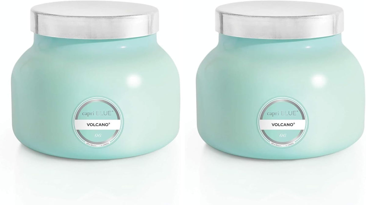 Capri Blue Volcano Scented, Glass Jar Candles for Home with Tropical Fruit & Sugared Citrus, Soy Wax Blend, Aqua Color (19 Oz) (Pack of 2)