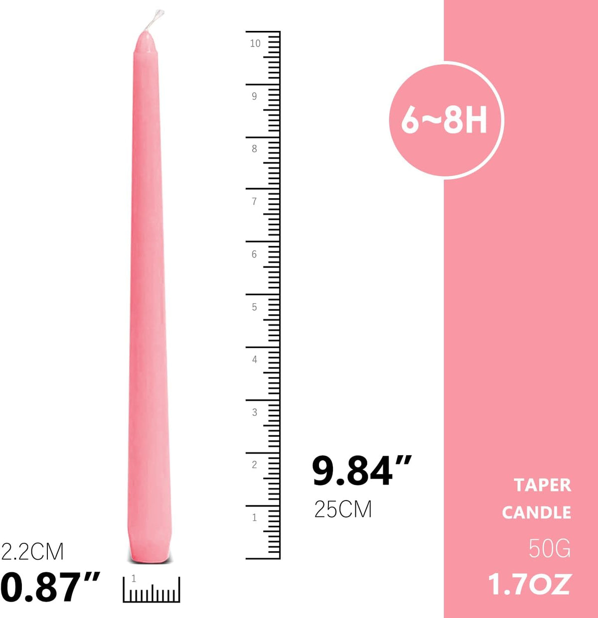 12 Pack Pink Taper Candles, 10 inch Unscented Dripless Candlesticks Valentine's Candles - 8 Hours Long Burning Candles for Home Decor, Wedding, Valentine's Day