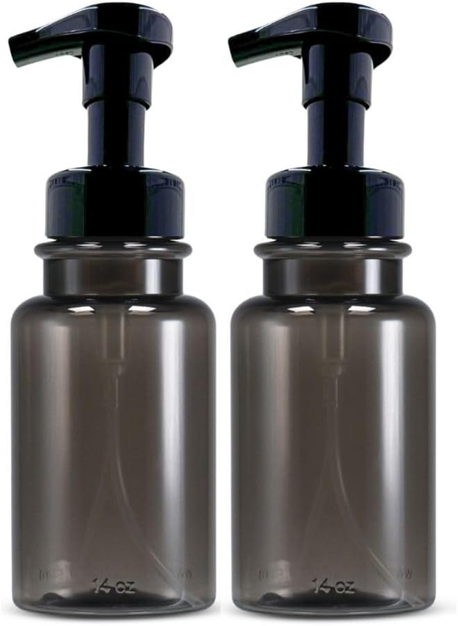 14 oz Plastic Foaming Soap Bottle Dispensers (2 Gray/Black)
