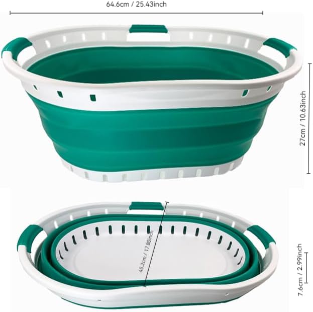 SAMMART 44L (11.6 gallon) Collapsible Plastic Laundry Basket - Foldable Pop Up Storage Container/Organizer - Portable Washing Tub - Space Saving Hamper/Basket (1, White/Bluish-Green)
