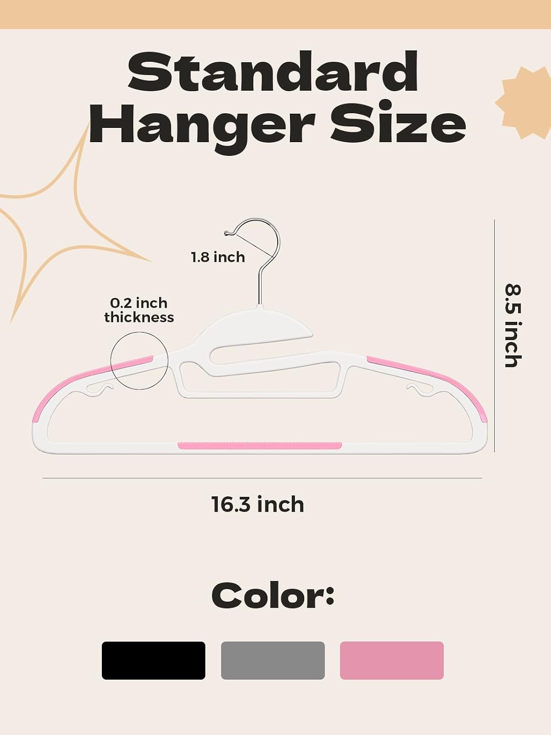 HOUSE DAY Slim Plastic Hangers with Non Slip Rubber Pads, 100 Pack, Pink
