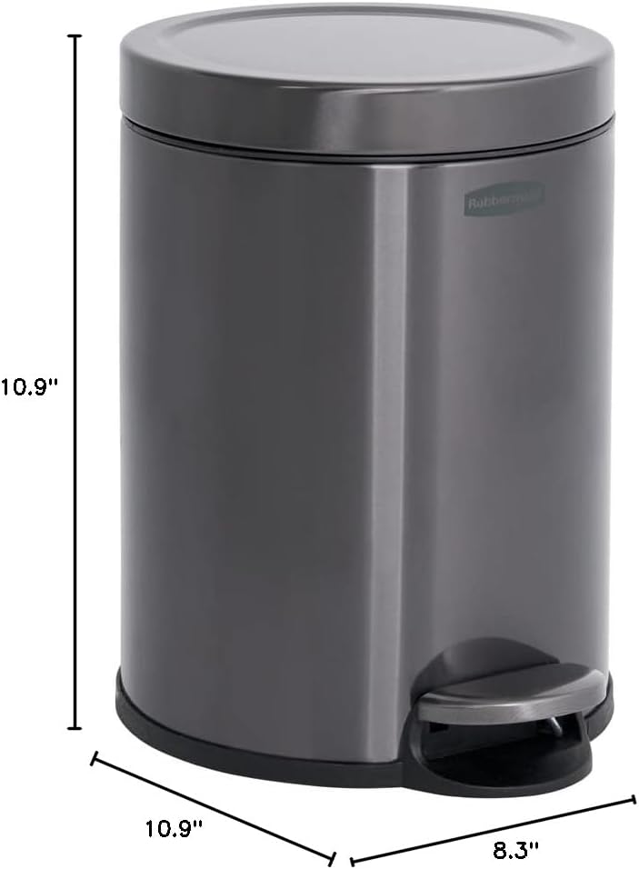Rubbermaid Stainless Steel Round Step-On Wastebasket with Lid, 1.6-Gallon