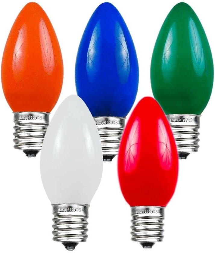 Novelty Lights 75 Pack C9 Ceramic Outdoor Christmas Replacement Bulbs, Multi, E17 Intermediate Base, 7 Watt