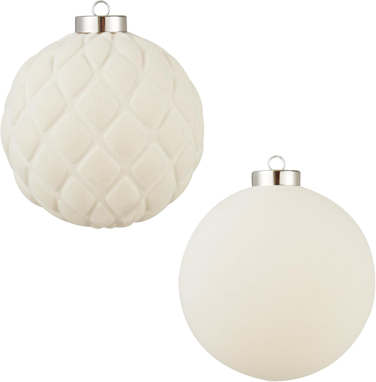 Large Velvet Christmas Ball Ornaments - 6 Inch Flocked Christmas Balls Shatterproof Decorative Hanging Ornaments Set for Xmas Tree Holiday Wedding Party Decor (Cream, 2pcs)