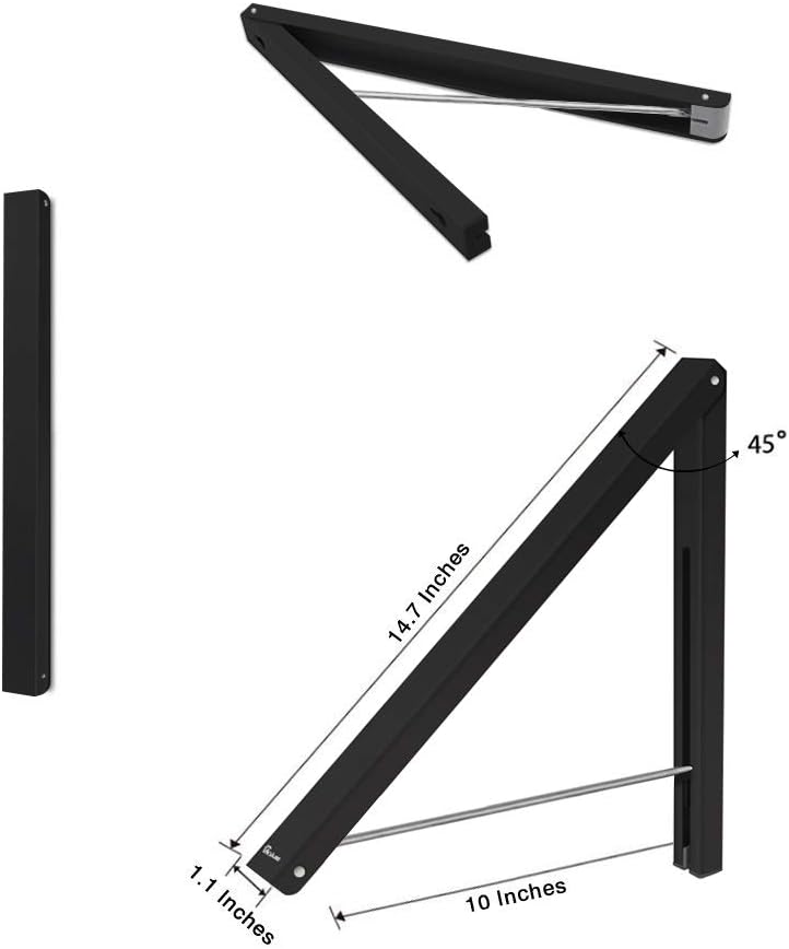 Laundry Room Clothes Rack - Wall Mounted Retractable Folding Clothes Hanger Drying Rack for Laundry Room Closet Storage Organization, Aluminum, Easy Installation (Black)