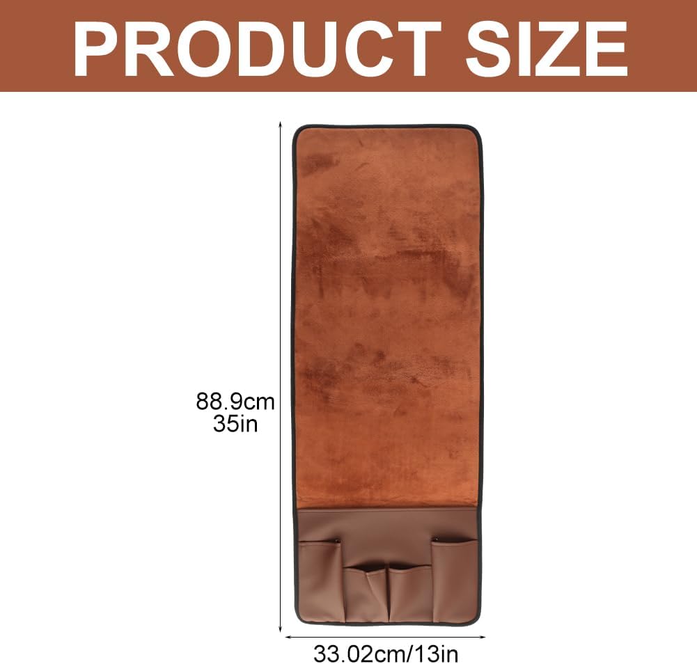 PU Leather Sofa Armrest Organizer with 5 Pockets, 35x13 Inch, Brown