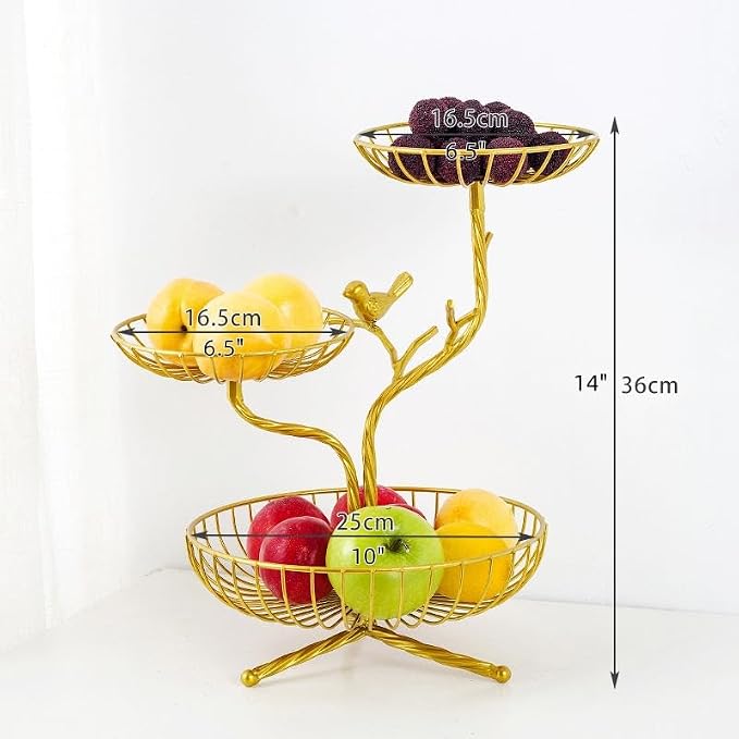 LANDTOM 3-Tier Fruit Basket Holder Decorative Fruit Bowl Rack Metal Stand Table Countertop Holder for Vegetables Bread Snack for Kitchen Home Use, Gold (Type E)