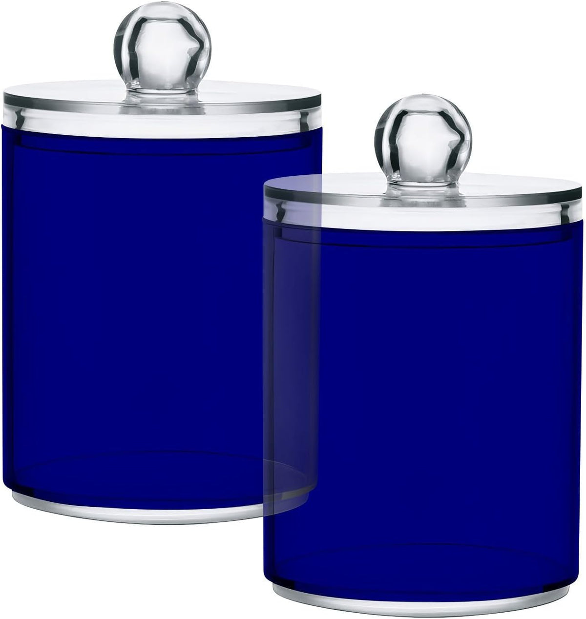 Navy Blue Qtip Dispenser Apothecary Jars Bathroom Qtip Holder Storage Canister 10 Oz Plastic Jar for Cotton Ball Swab Round Pads Floss 2pcs