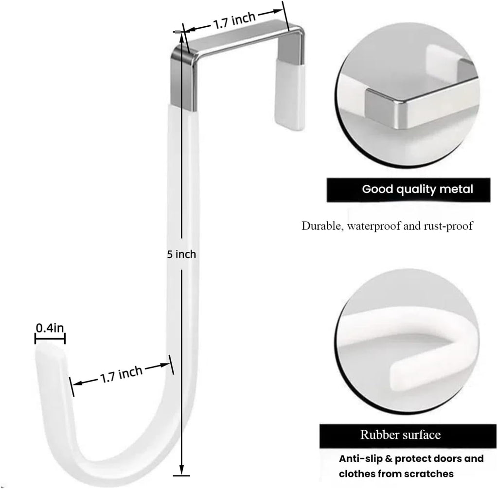 Over The Door Hooks, Door Hangers Hooks,Extra Long 5" Rustproof Organizer Hook with Soft Rubber Padding, No-Scratch Design for Towels, Robes, Coats, Bags (12 Pack White)