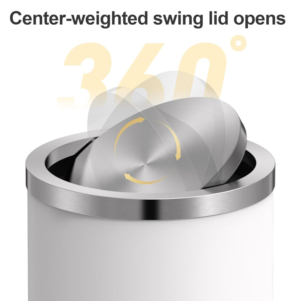 Mbillion 4 Gallons White Swing Lid Stainless Steel Trash Can