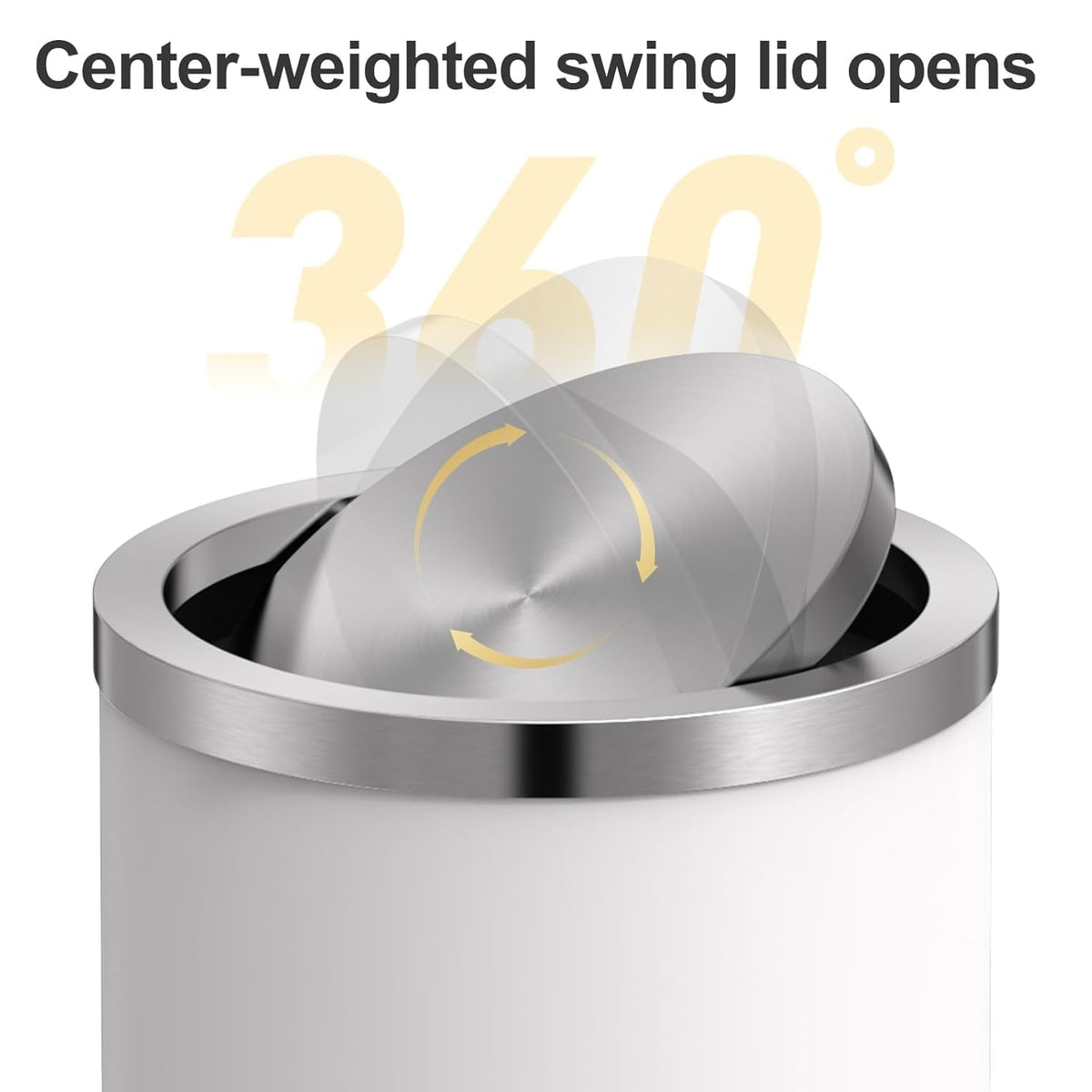 Mbillion 4 Gallons White Swing Lid Stainless Steel Trash Can