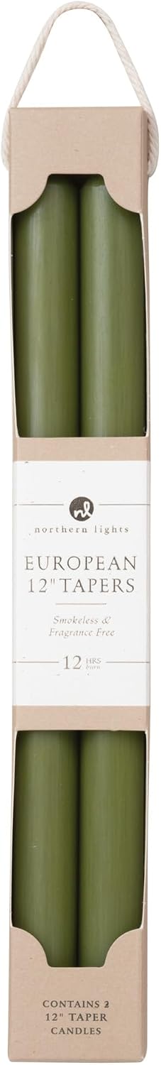 Northern Lights Candles - 12" 2pk Tapers - Moss Green - 72895