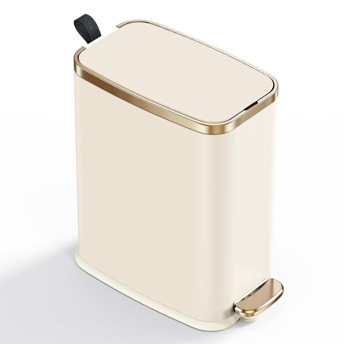 CEROELDA Small Bathroom Trash Can with Lid-5L/1.3 Gal-Soft Close Lid-Beige