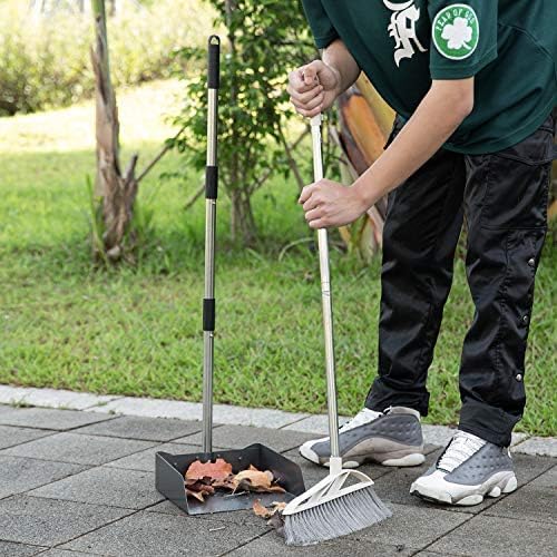 Dust Pan with Long Handle - 39”Heavy Duty Metal Dustpan | Standing Dustpan