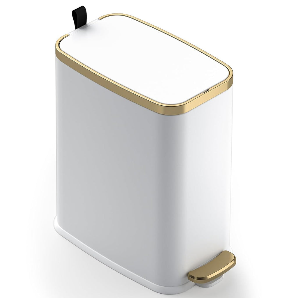 CEROELDA Small Bathroom Trash Can with Lid-5L/1.3 Gal-Soft Close Lid-White
