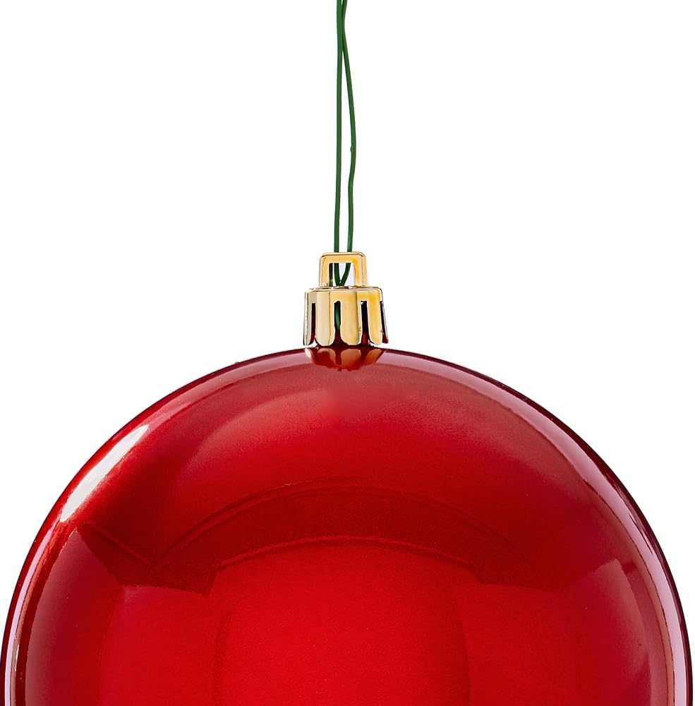 Vickerman 4" Red Christmas Ornaments - Set of 6 Candy Finish Shatterproof Christmas Ball Ornaments, UV Resistant Plastic with Floral Wire Loop for Hanging