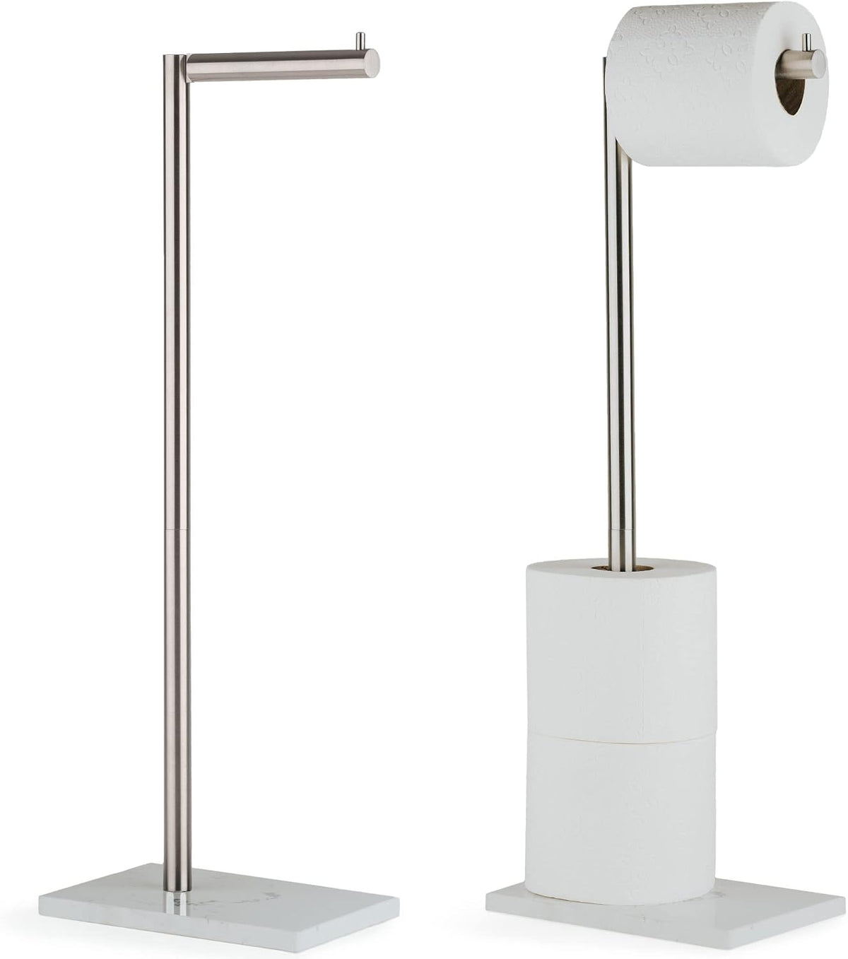 MARMOLUX ACC Toilet Paper Holder Stand, White Marble Base, Brushed Steel