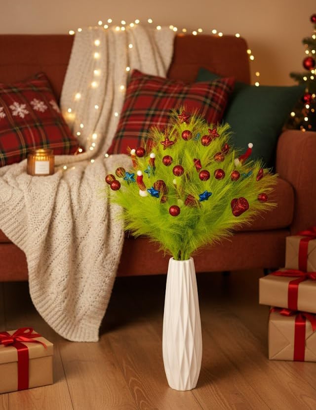 Green Faux Pampas Grass Décor 36”/3ft 6-PCS 54-Sprigs Large Artificial Pompas Grass Branches Fluffy Fake Floral for Floor Vase Filler Boho Farmhouse Party Wedding