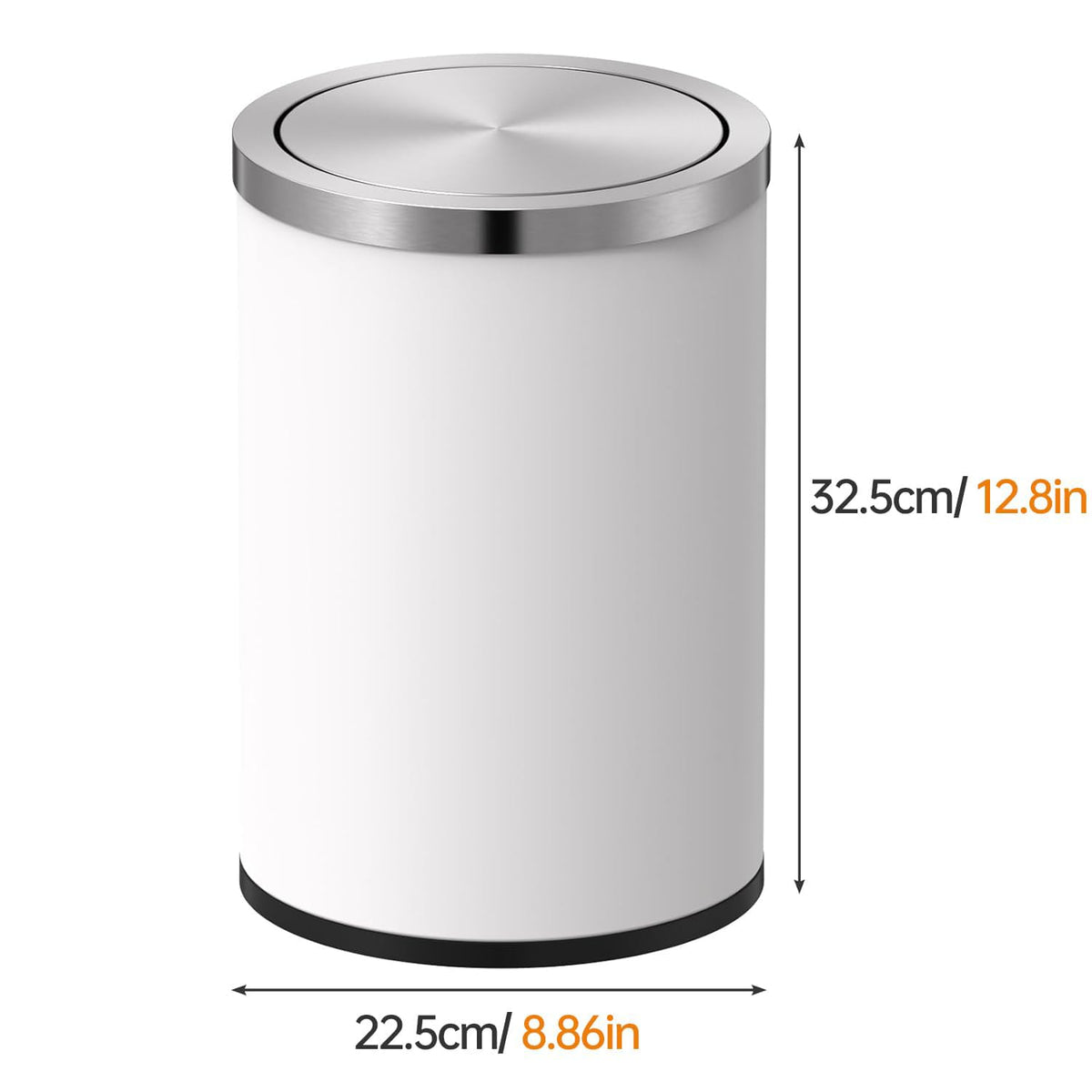 Mbillion 4 Gallons White Swing Lid Stainless Steel Trash Can