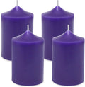Set of 4 2x3 Inch Purple Pillar Candles, Small Unscented Dripless Solid Colored Cylinder Column Candles for Home Party Holiday Dinner Table Decoration - 24 Hour Burning Time