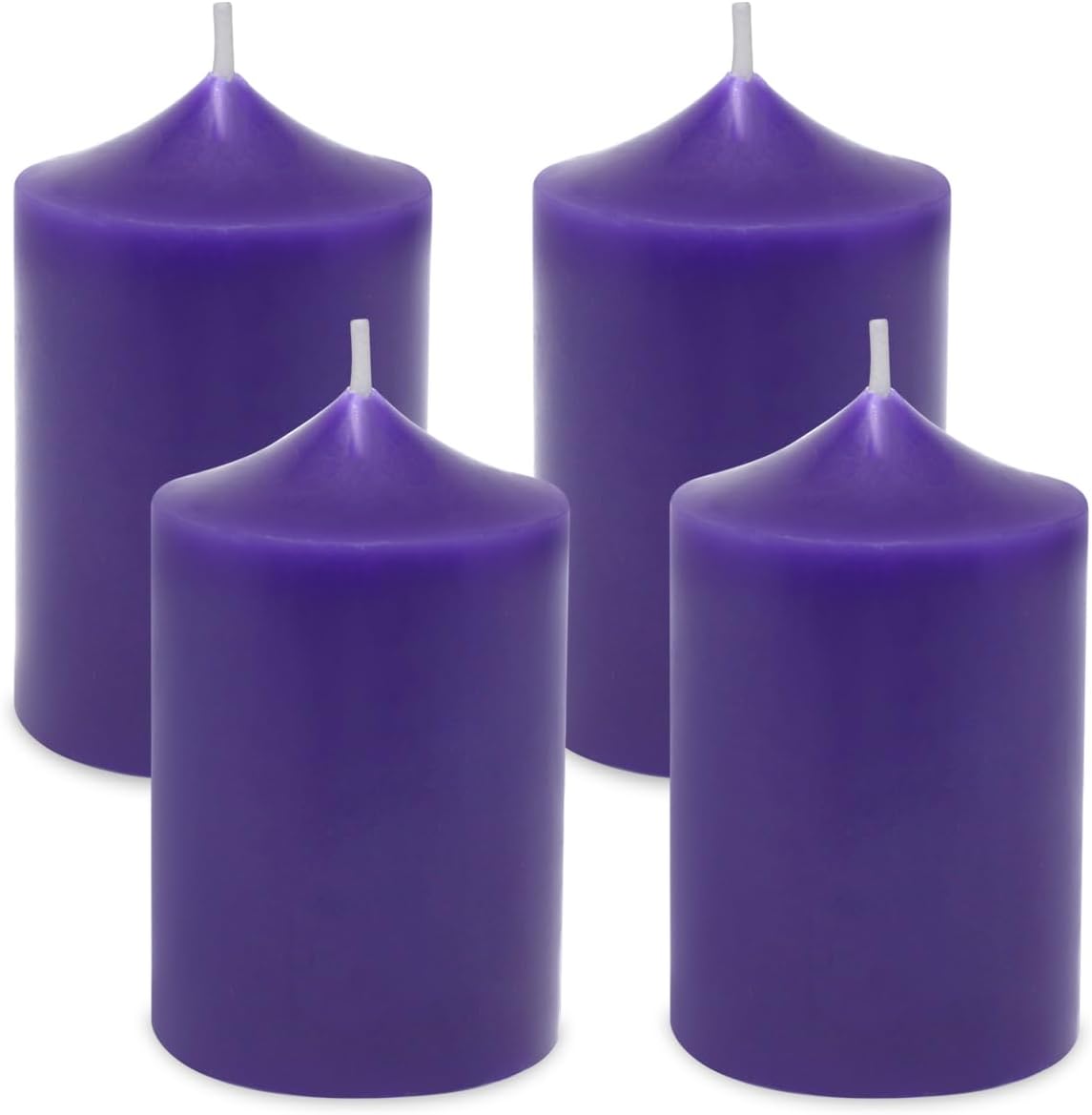 Set of 4 2x3 Inch Purple Pillar Candles, Small Unscented Dripless Solid Colored Cylinder Column Candles for Home Party Holiday Dinner Table Decoration - 24 Hour Burning Time