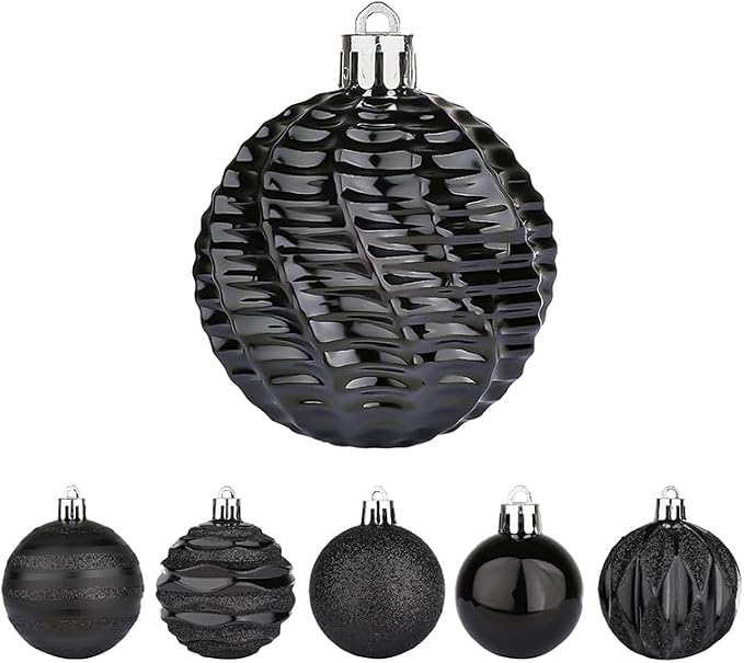 Sattiyrch Christmas Ball Ornaments 30ct, 60mm/2.36" Shatterproof Plastic Decorative Xmas Balls Ornaments Set (Black)