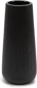 7.8''H Ceramic Vase, Pampas Grass Vase, Ribbed Modern Decor, Matte Black